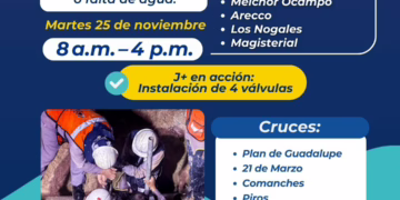 JMAS Juárez suspenderá agua este martes en seis fraccionamientos del norponiente por instalación de válvulas