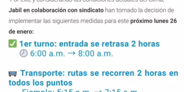 Ajuste especial de horario para primer turno este lunes 26 de enero en Maquilas